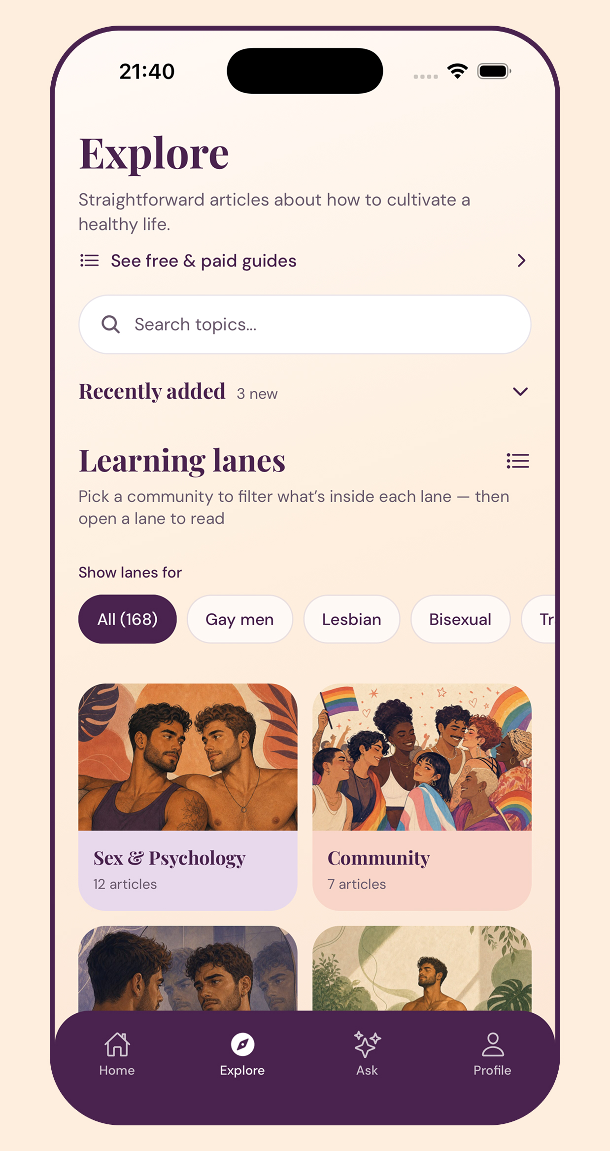 Education that actually helps — Guides on identity, culture, health & intimacy — like a friend who gets it.
