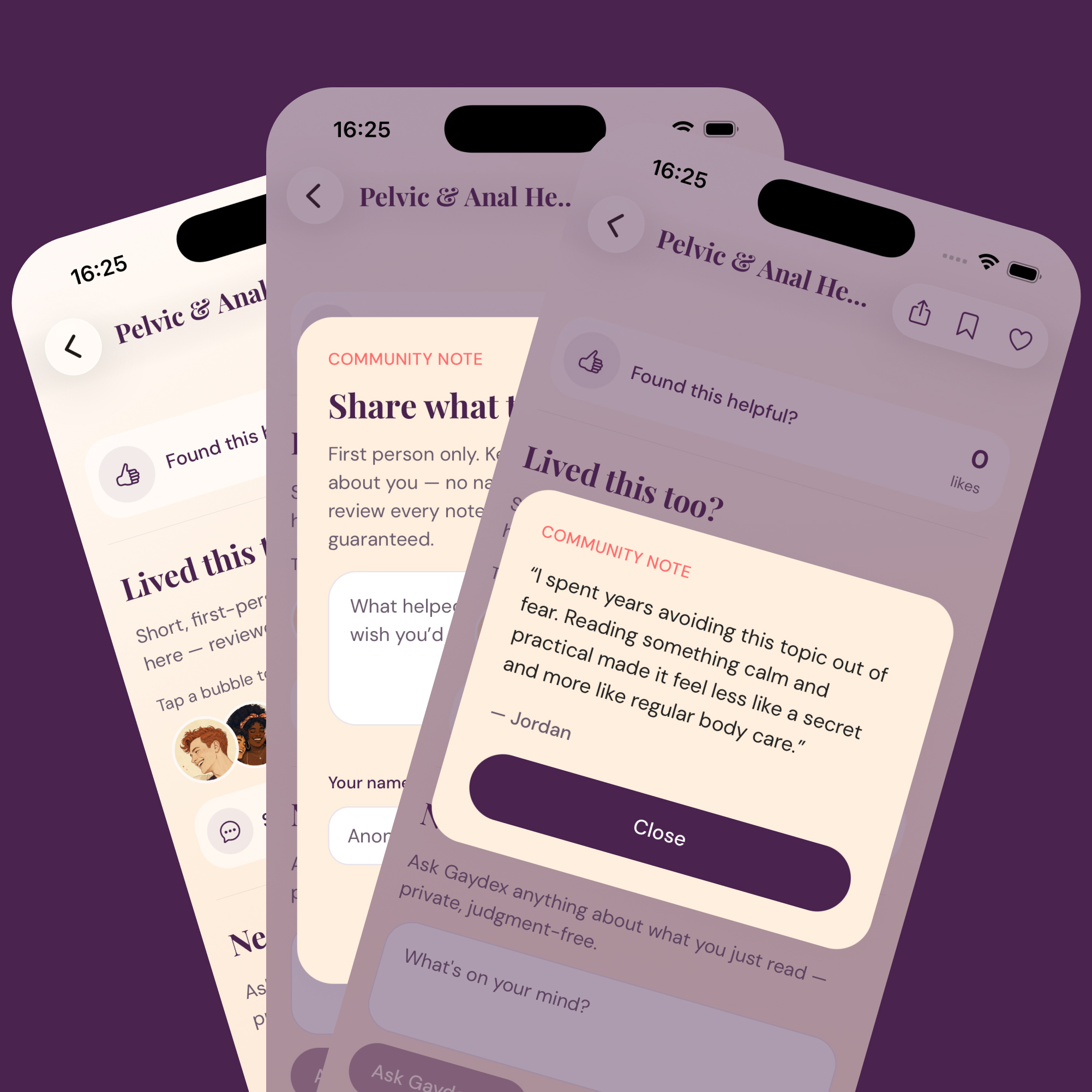 Gaydex community notes — sharing a first-person note that appears under an article